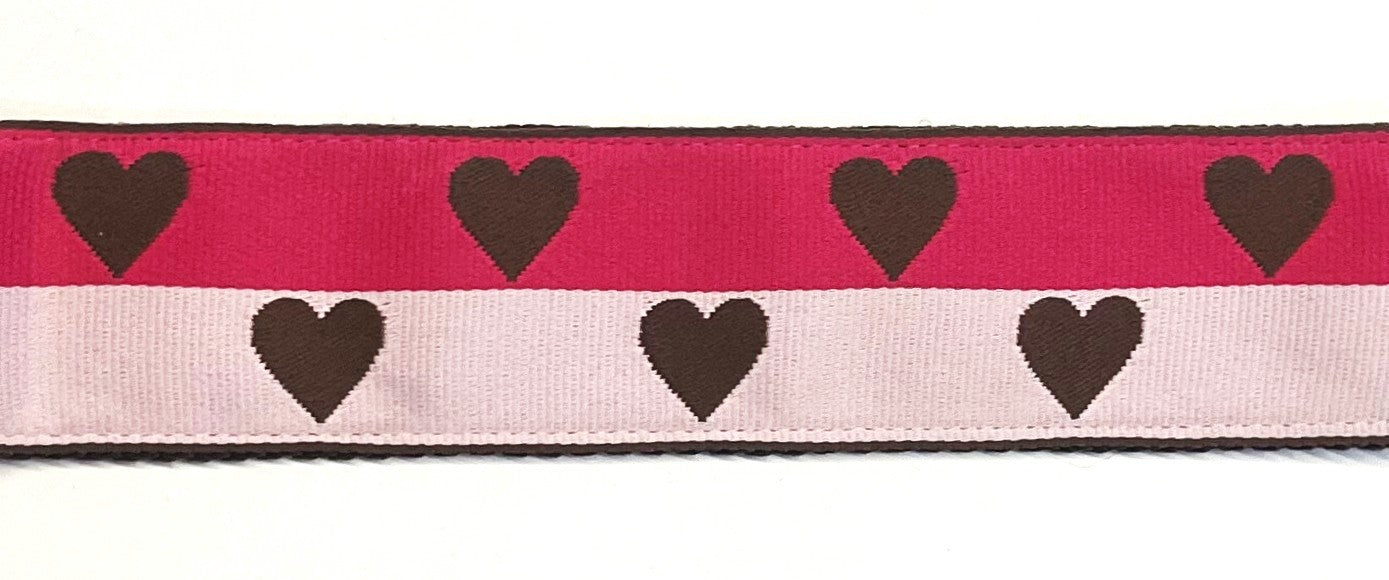 Pink and Light Pink with Brown Hearts Dog Collar 1 1/2 in