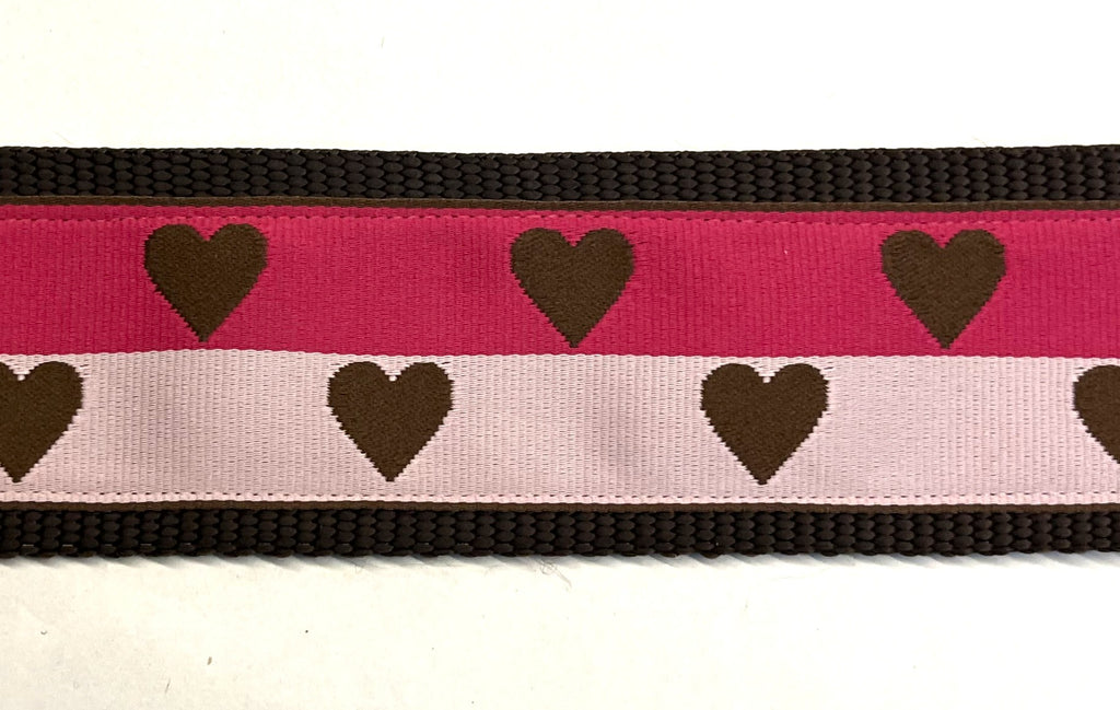 Pink, Light Pink with Brown Hearts Collar 2in