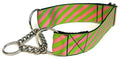 Pink and Lime Green Diagonal Stripe Chain Martingale Collar 1 1/2 in