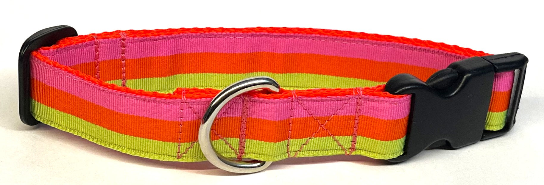 Pink, Orange, and Green Stripe Dog Collar 1in