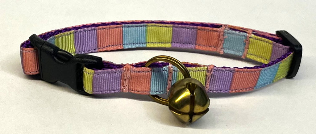 Pink, Purple, Green & Blue Squares Cat Collar