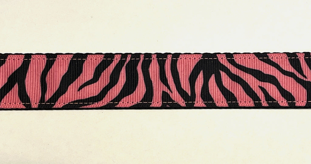 Pink Zebra Print Chain Martingale Collar 1in