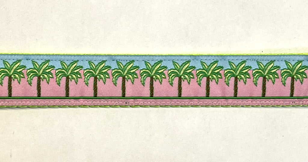 Pink and Blue with Palm Trees Dog Collar 1in