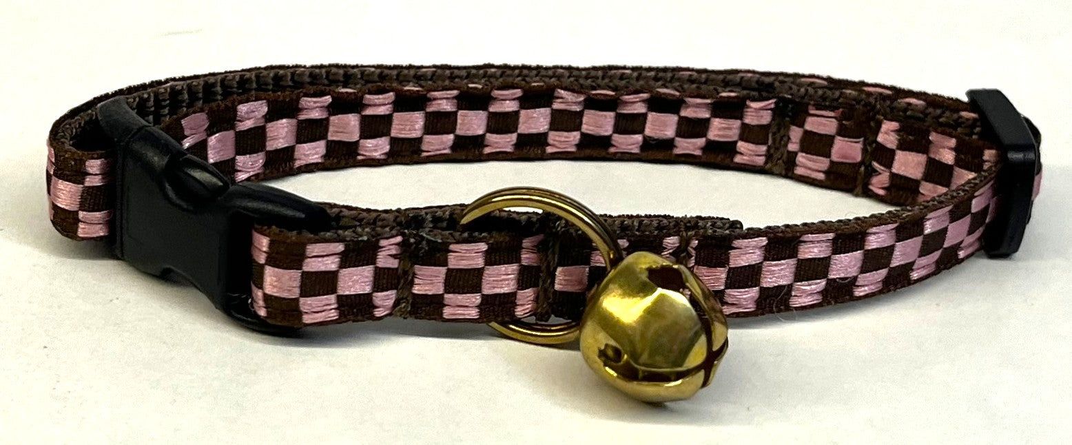 Pink and Brown Checkered Cat Collar