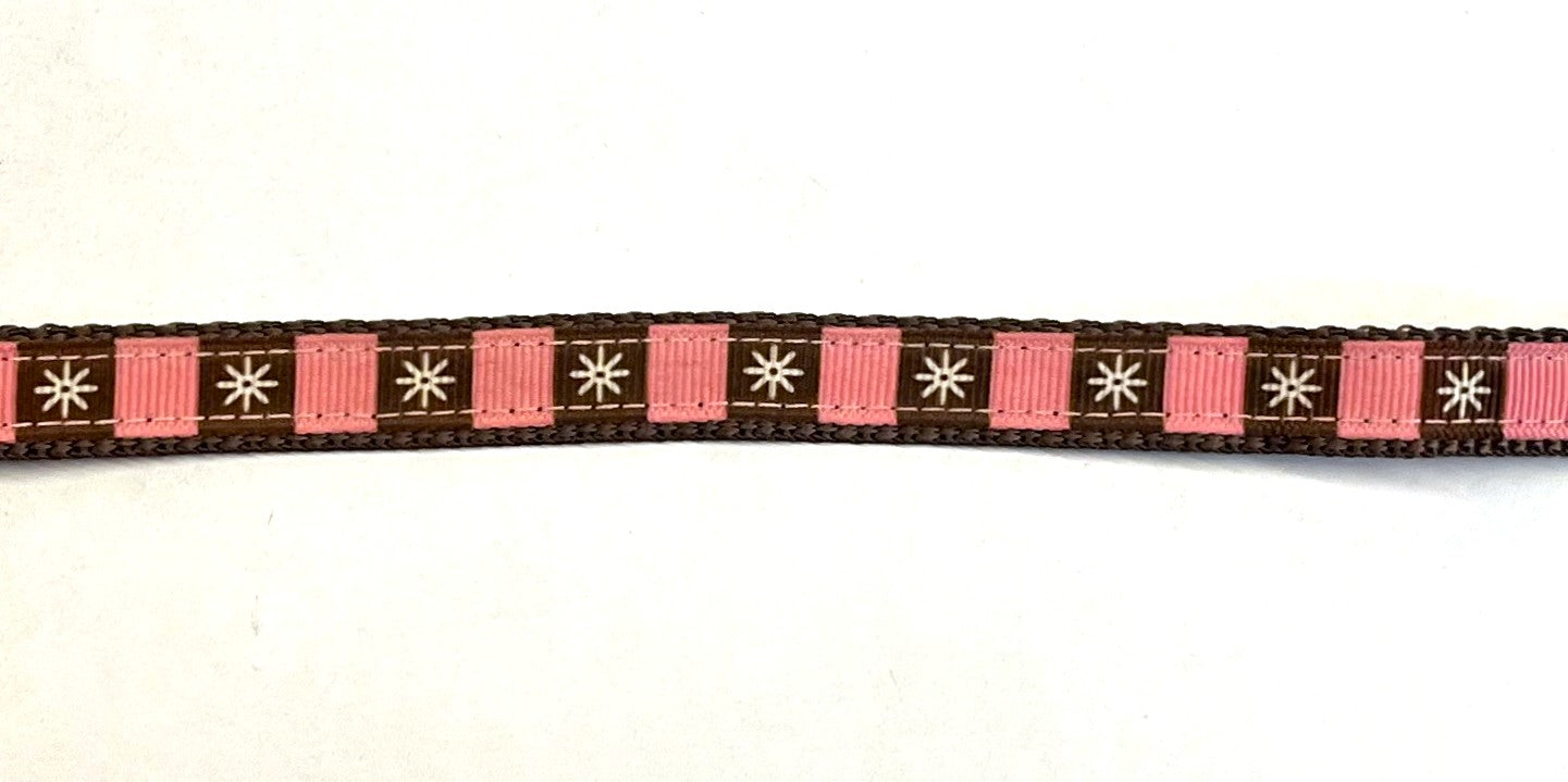 Pink and Brown Squares with White Flowers Dog Collar 1/2 inch