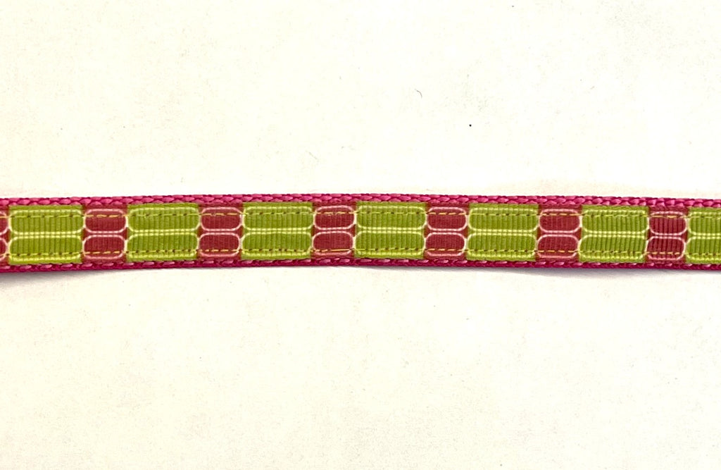 Pink & Lime Green with White Lines Dog Collar 1/2 inch