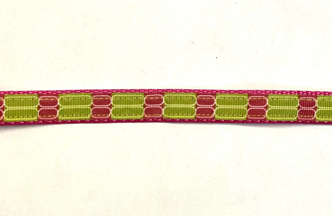 Pink & Lime Green with White Lines Dog Collar 1/2 inch