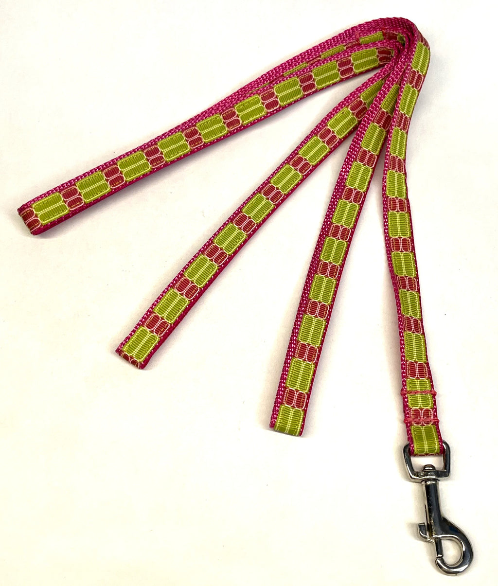 Pink & Lime Green with White Lines Dog Leash 1/2