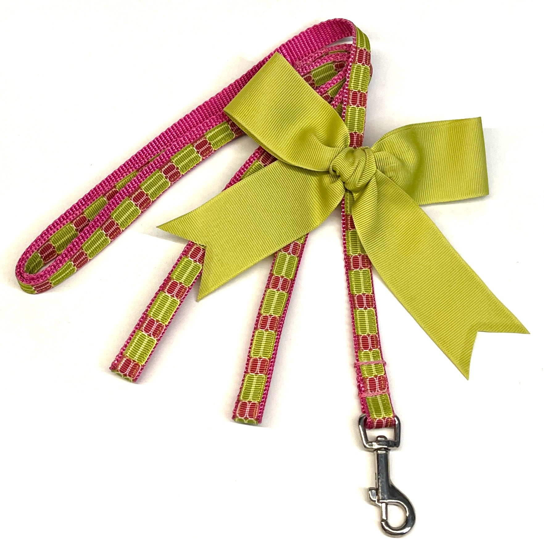 Pink & Lime Green with White Lines Dog Leash 1/2