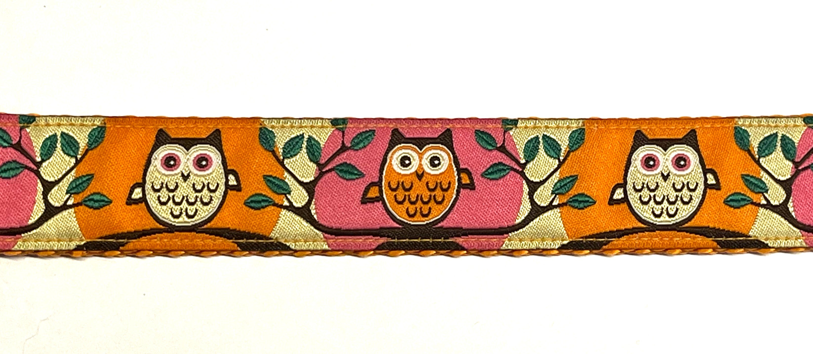 Pink and Orange with Owls Chain Martingale Collar 1in