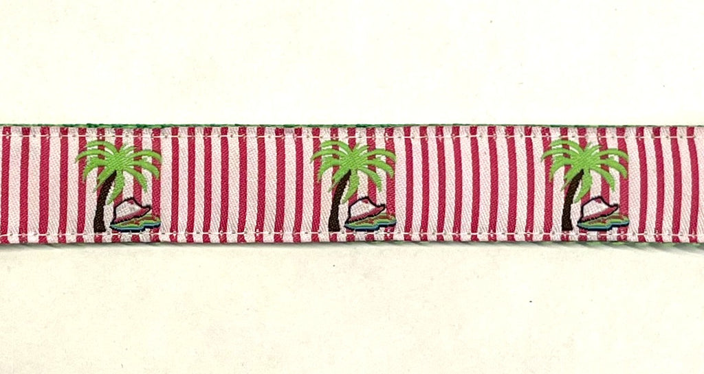 Pink and White Stripe with Palm Trees Dog Collar 1in