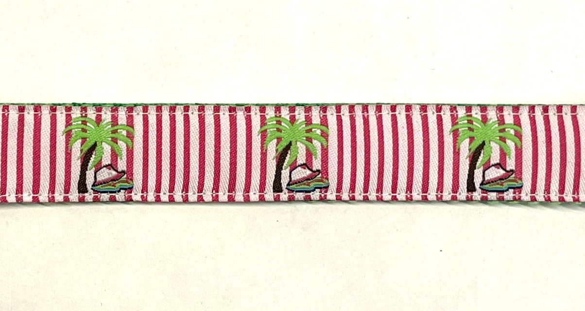 Pink and White Stripe with Palm Trees Chain Martingale Collar 1in