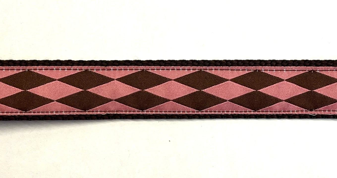 Pink with Brown Diamonds Martingale Collar 1in