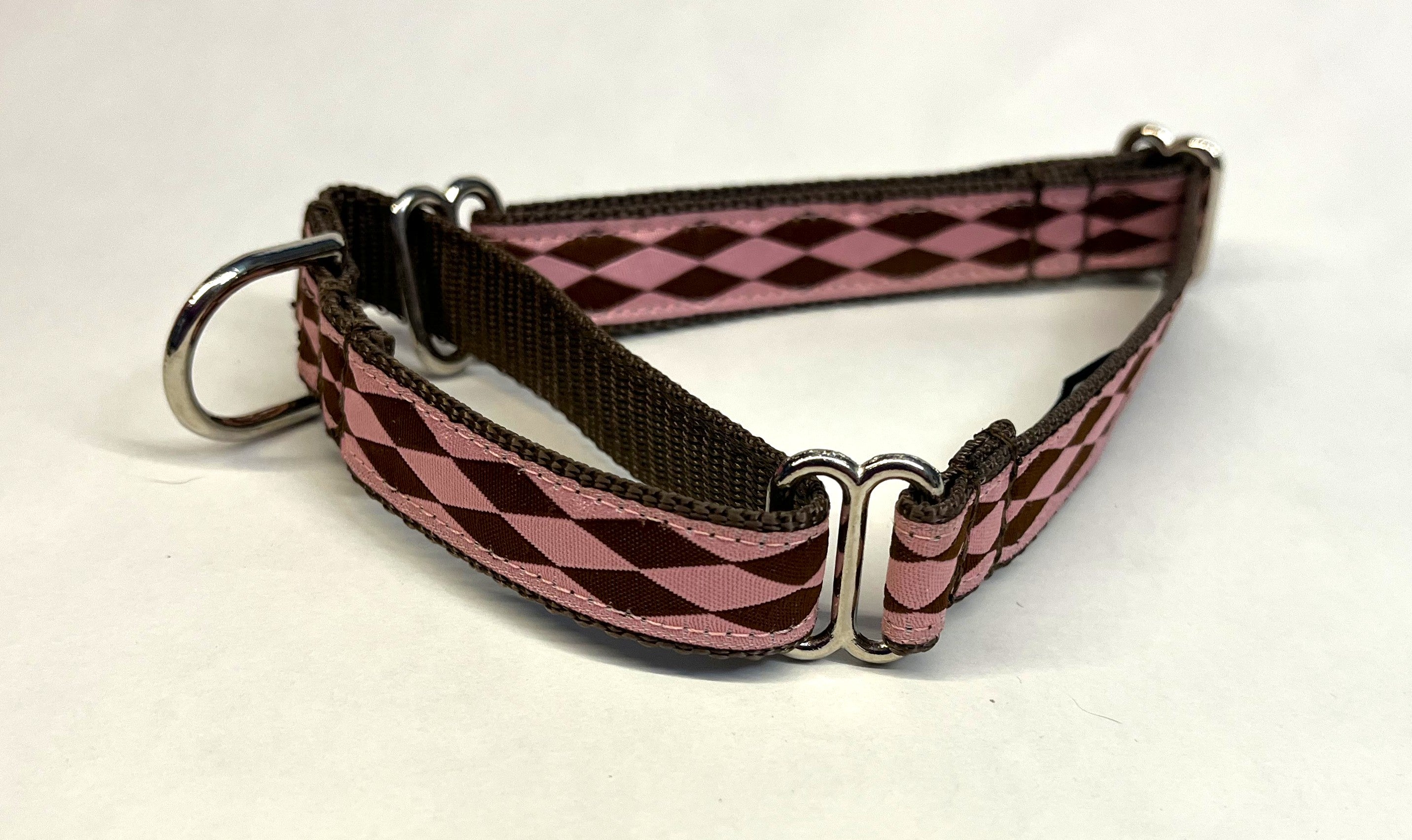Pink with Brown Diamonds Martingale Collar 3/4