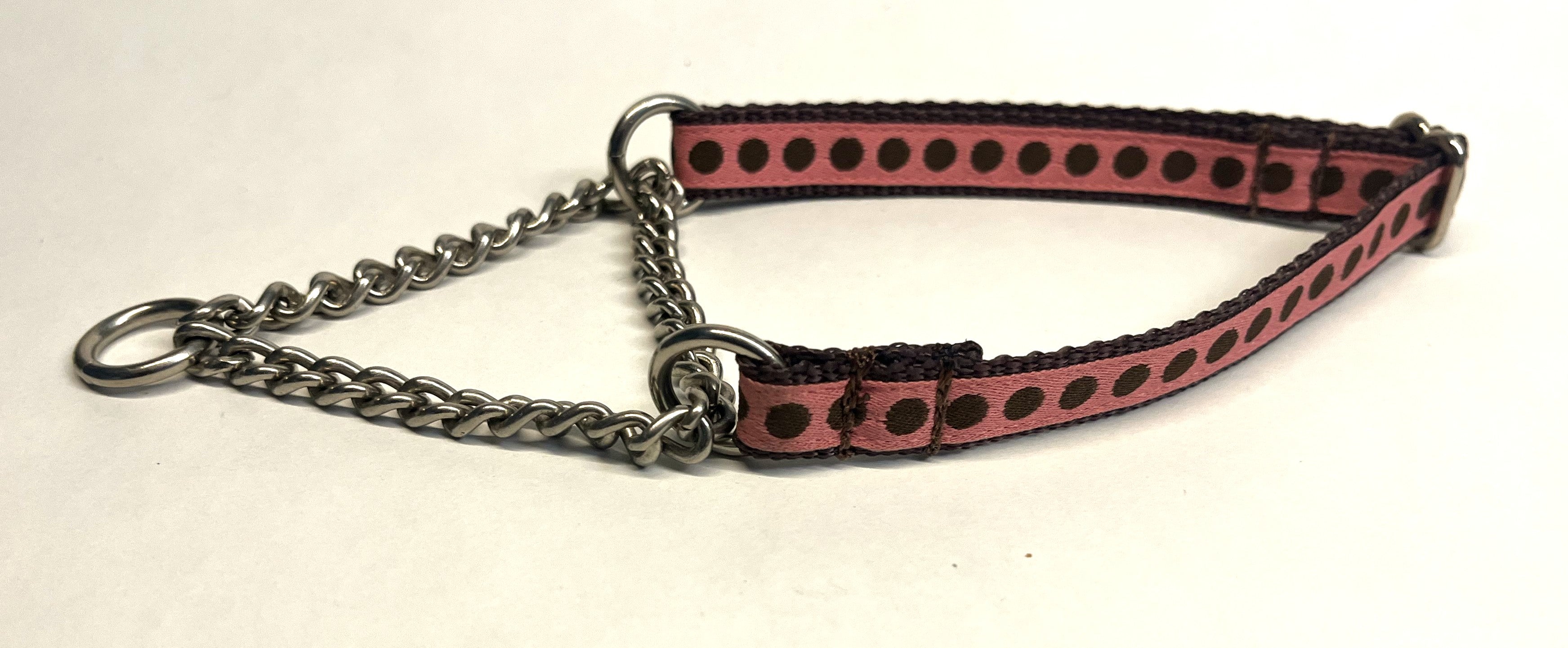 Pink with Brown Dots Chain Martingale Collar 1/2