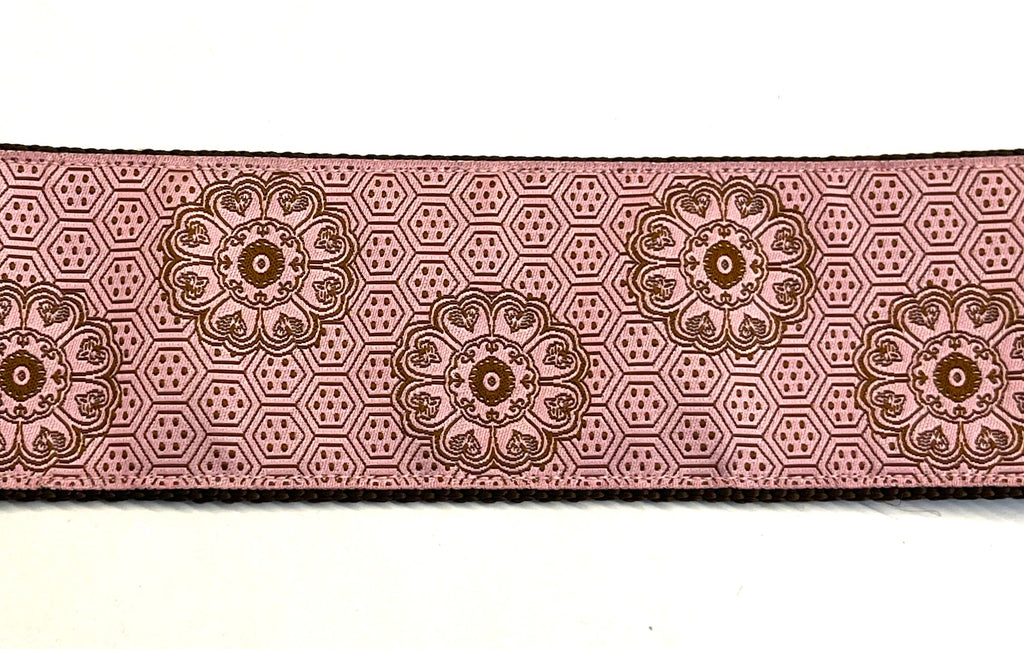 Pink with Brown Geometric and Flower Pattern Dog Collar 2in