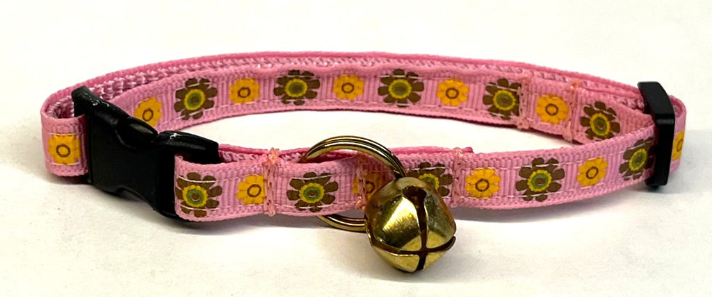 Pink with Brown and Orange Flowers Cat Collar