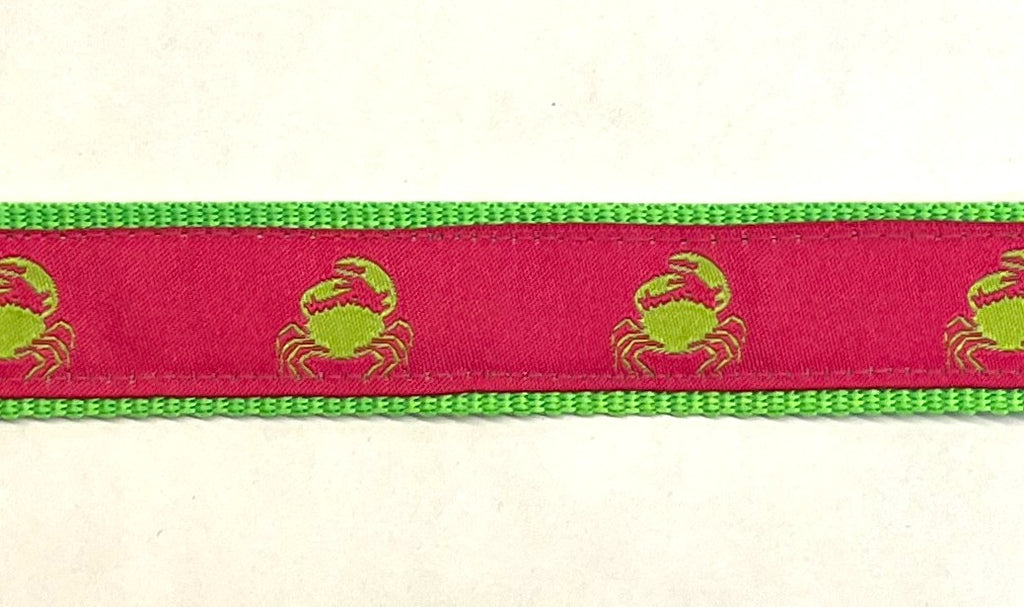Pink with Green Crabs Dog Collar 1in