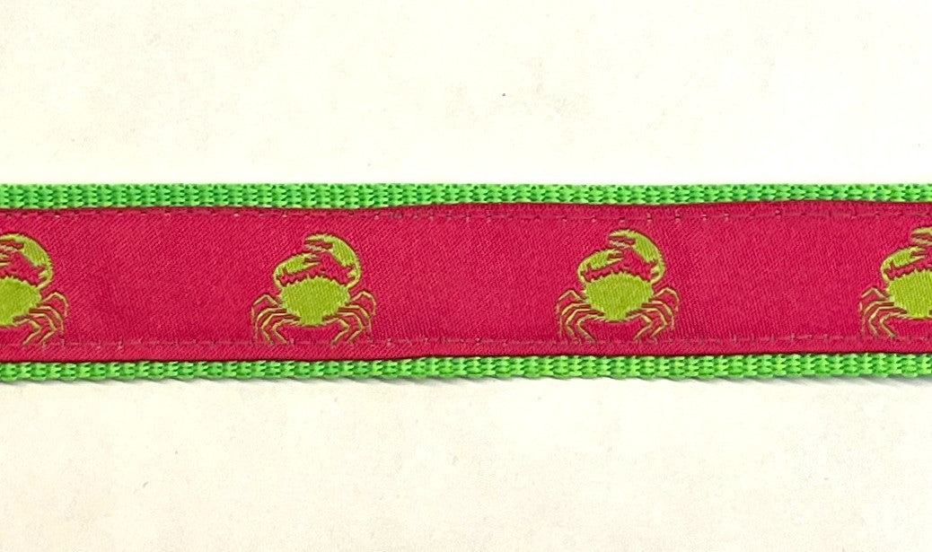 Pink with Green Crabs Dog Collar 1in