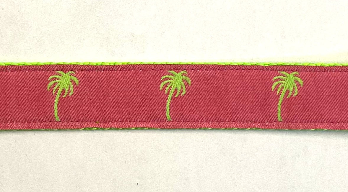 Pink with Green Palm Trees Chain Martingale Collar 1in