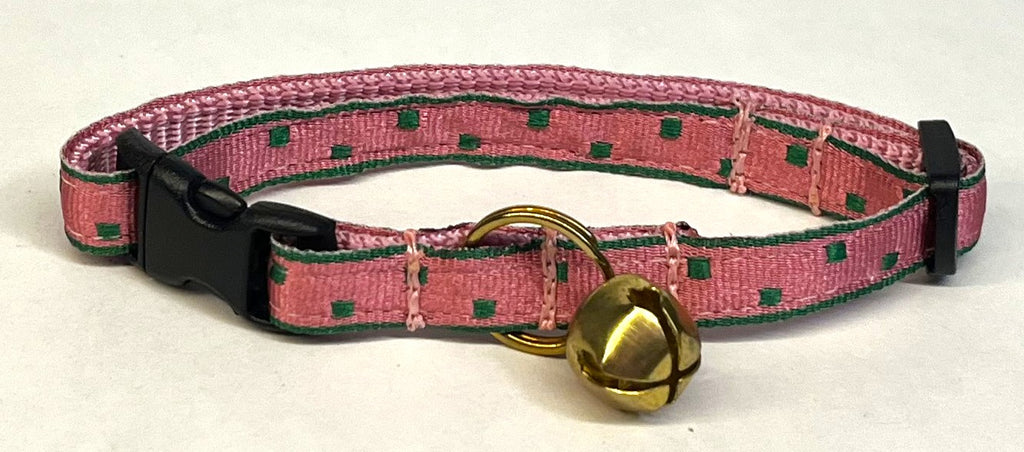 Pink with Green Square Dots Cat Collar