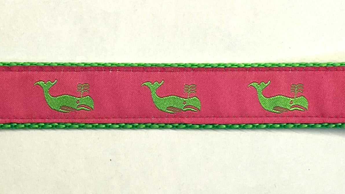 Pink with Green Whales Chain Martingale Collar 1in