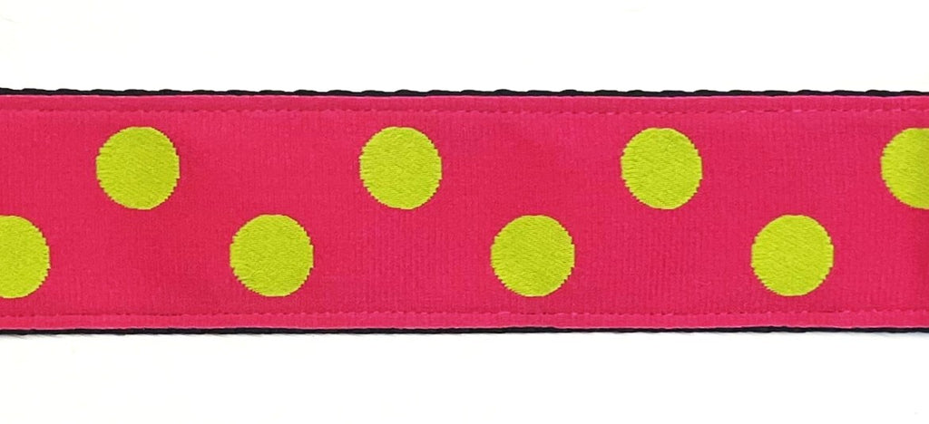Pink with Lime Green Dots Dog Collar 1 1/2 in