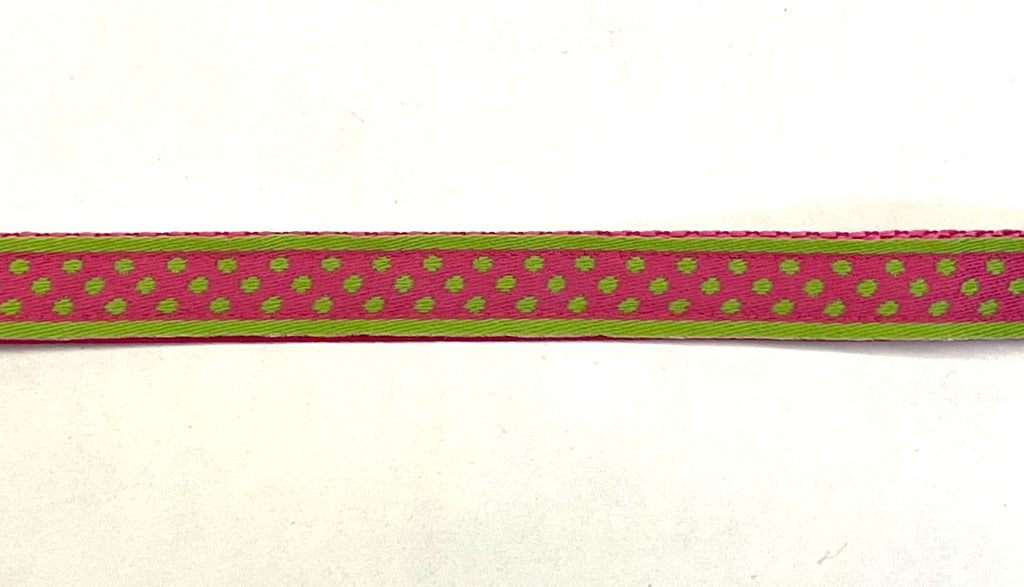 Pink with Lime Green Polka Dots Dog Collar 1/2 inch