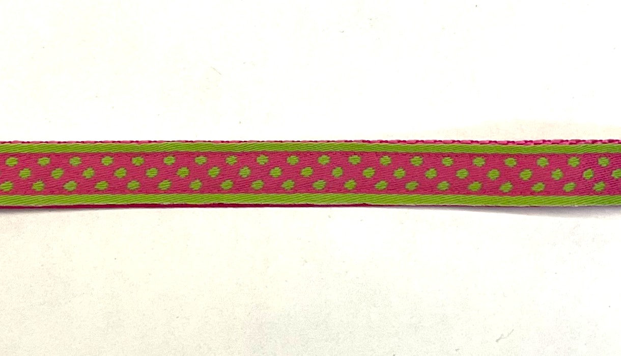 Pink with Lime Green Polka Dots Dog Collar 1/2 inch