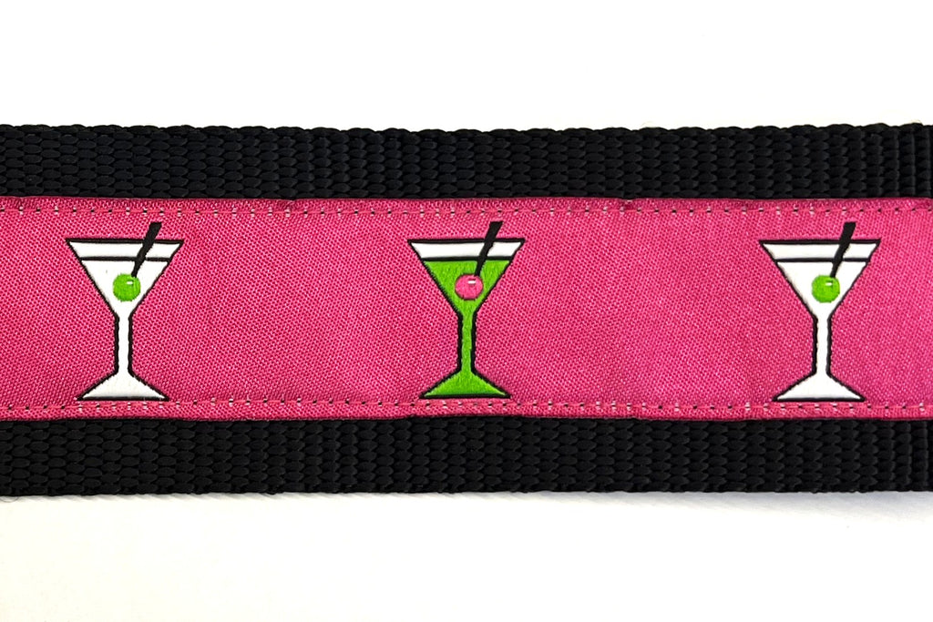 Pink with Martini Glasses Dog Collar 2in