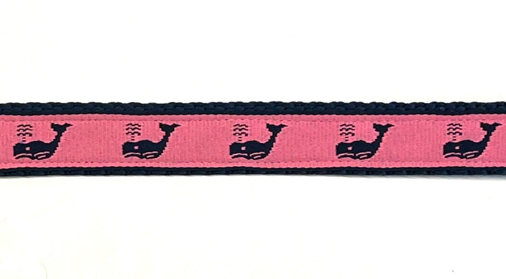 Pink with Navy Whales Dog Collar 3/4 inch on navy webbing