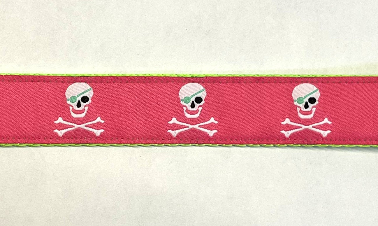 Pink with Pirate Skull & Crossbones Dog Leash 1in