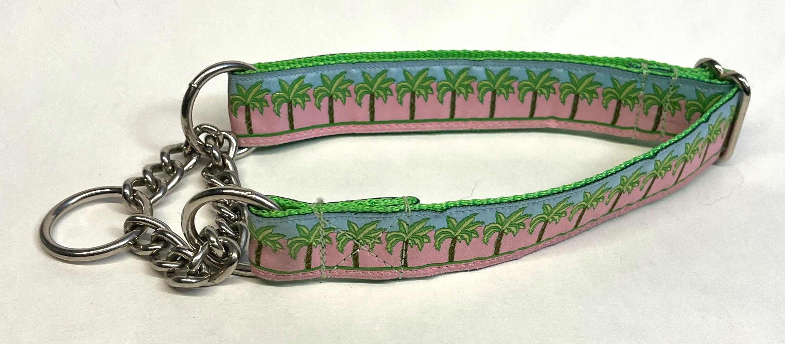 Pink and Blue with Palm Trees Chain Martingale Collar 1in