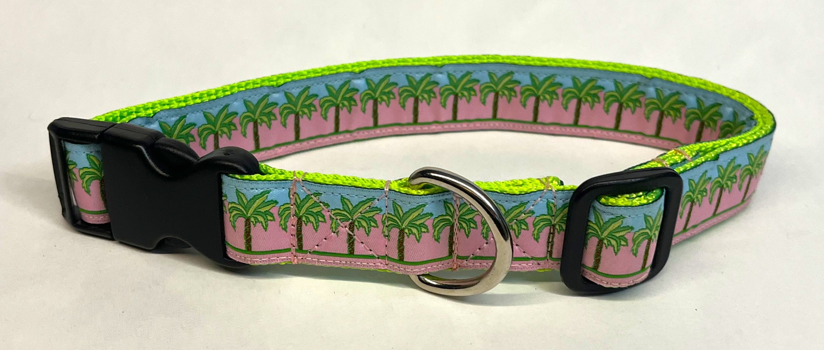 Pink and Blue with Palm Trees Dog Collar 1in