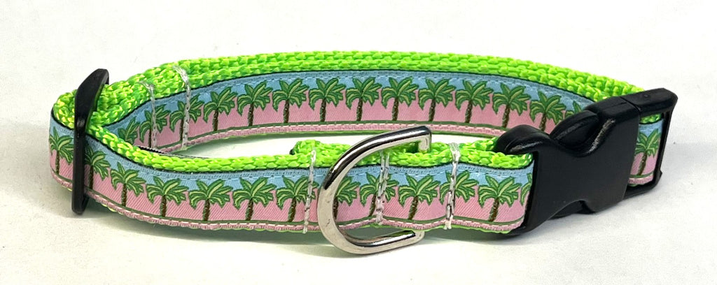 Pink and Blue with Palm Trees Dog Collar 3/4