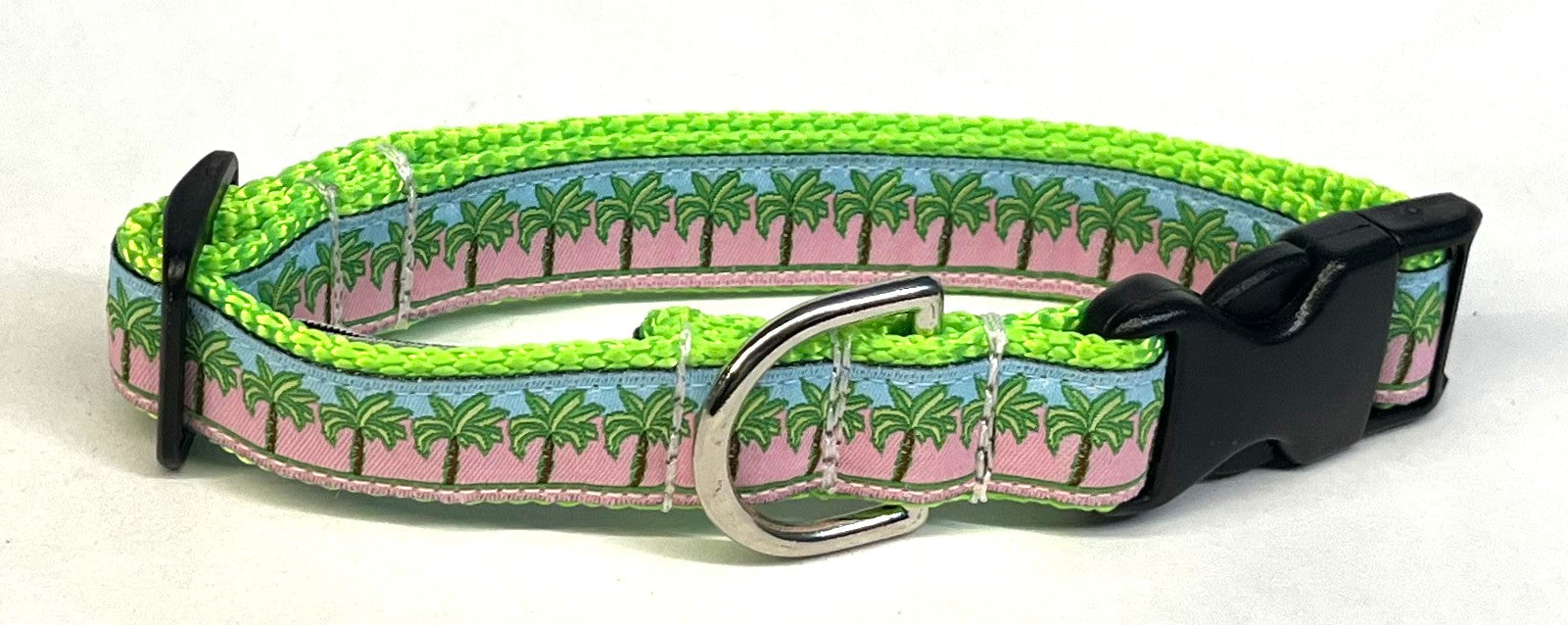 Pink and Blue with Palm Trees Dog Collar 3/4