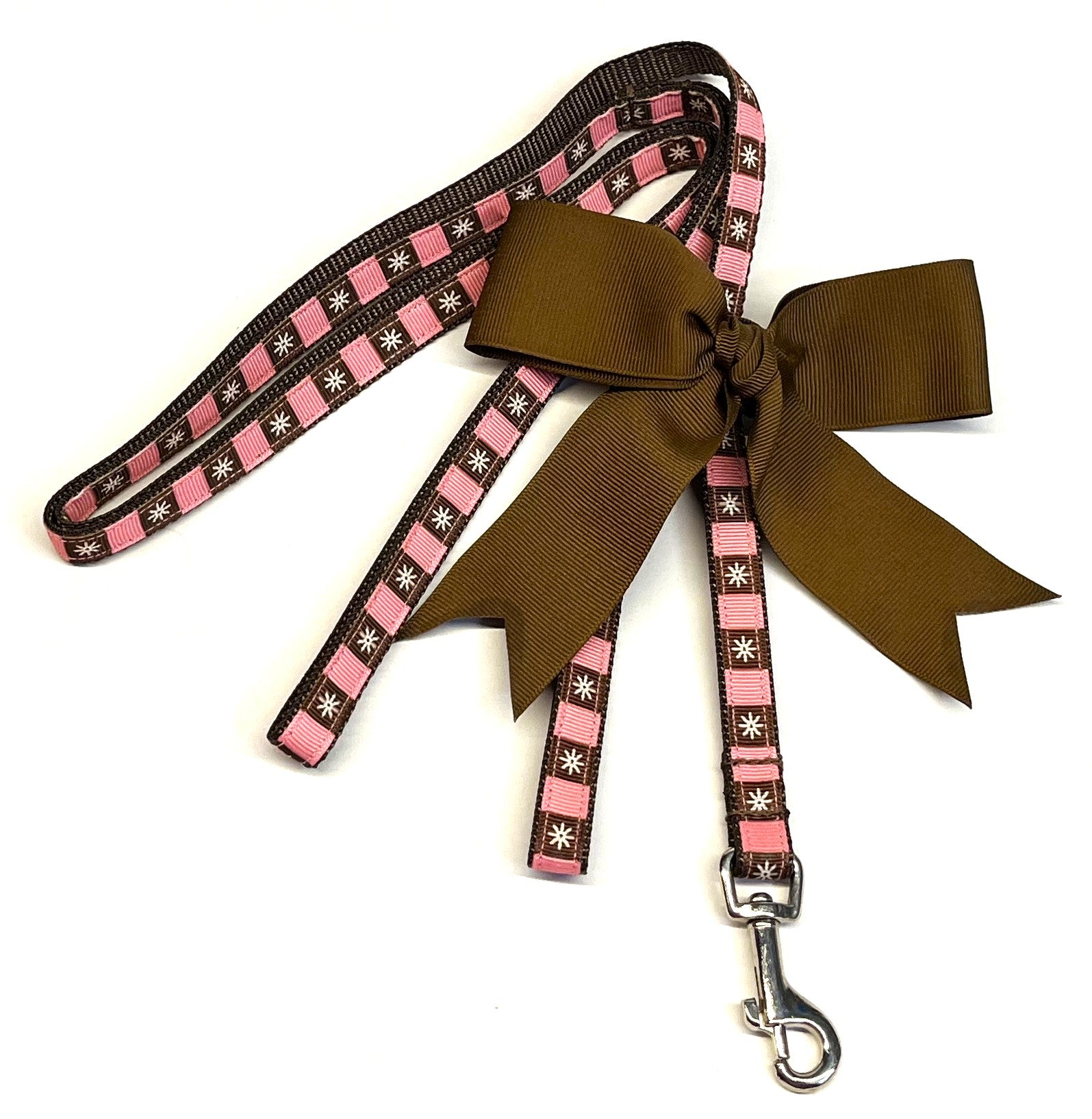 Pink and Brown Squares with White Flowers Dog Leash 1/2