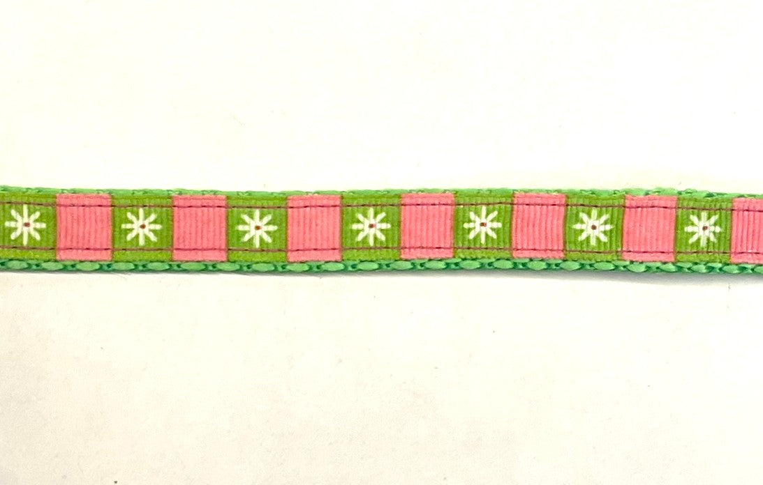 Pink & Green with White Flower Martingale Collar 1/2