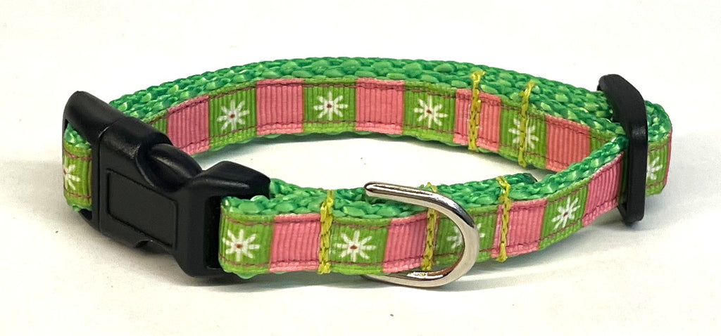 Pink & Green with White Flower Dog Collar 1/2