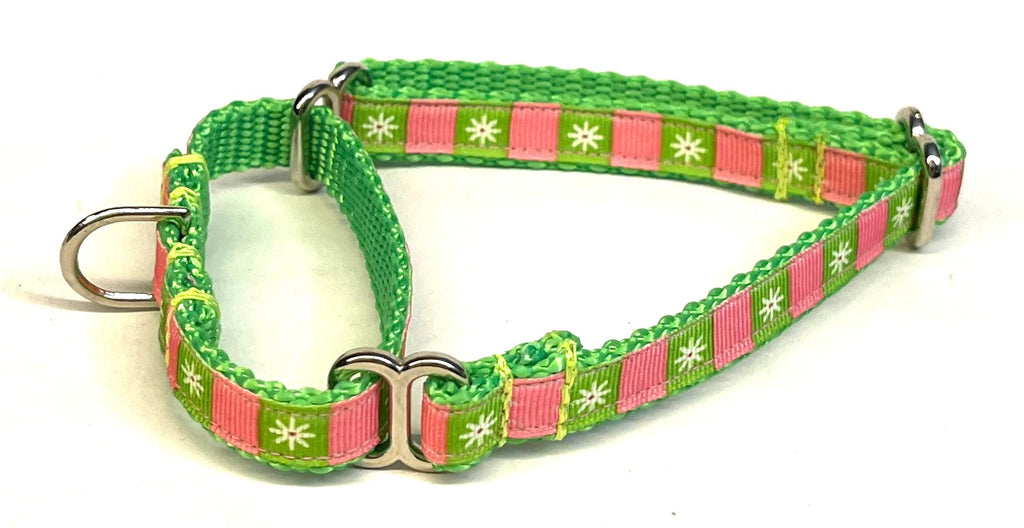 Pink & Green with White Flower Martingale Collar 1/2