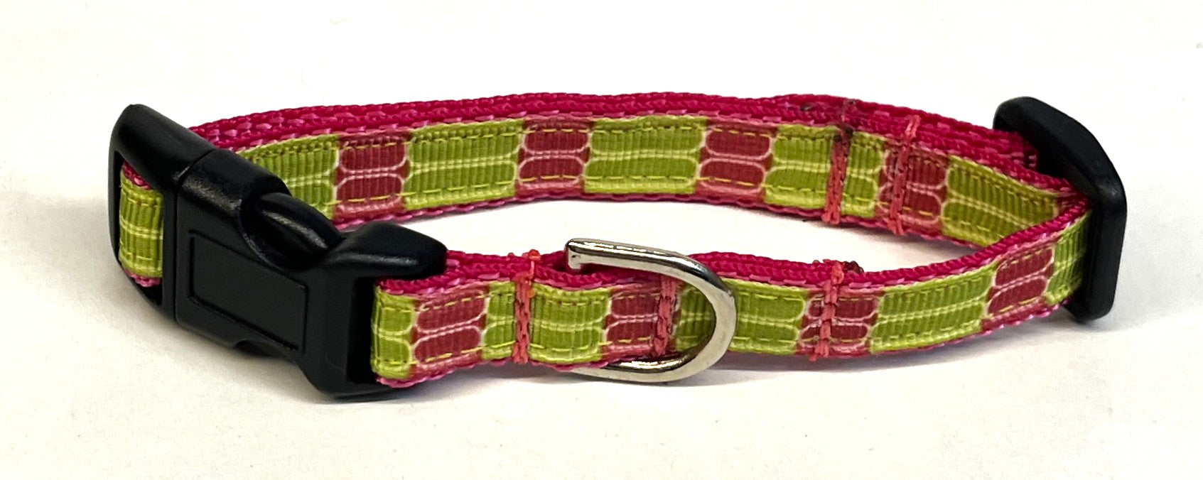 Pink & Lime Green with White Lines Dog Collar 1/2