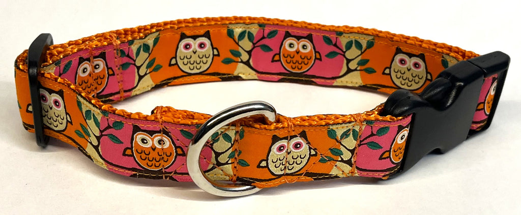 Pink and Orange with Owls Dog Collar 1in