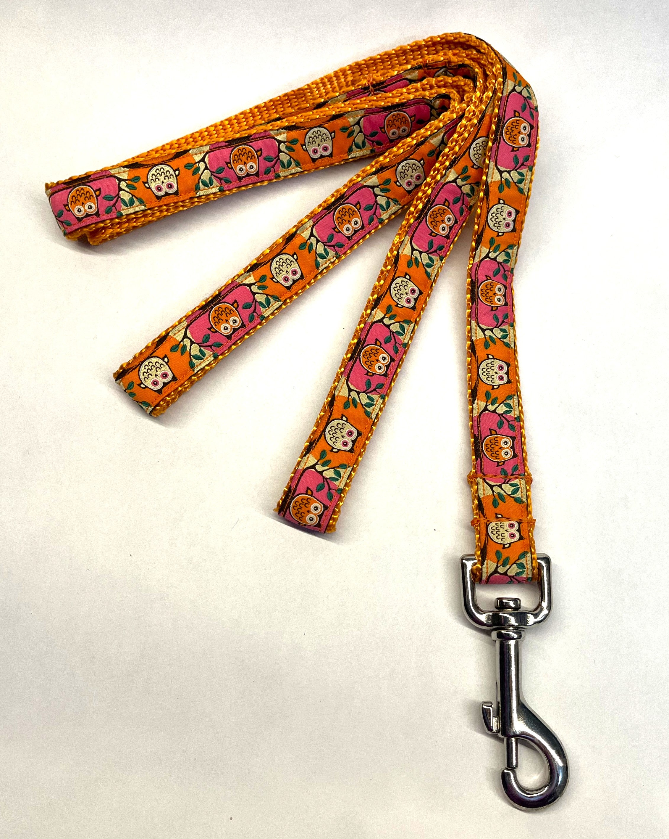 Pink and Orange with Owls Dog Leash 3/4