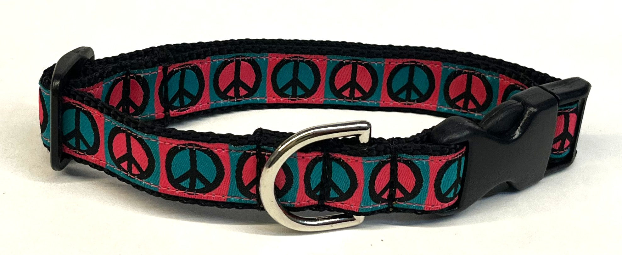 Pink and Teal Peace Signs Dog Collar 3/4