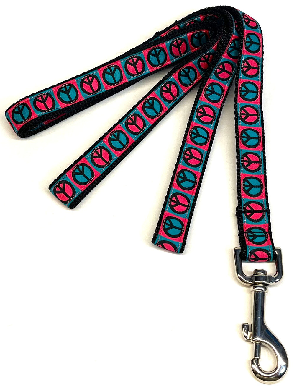 Pink and Teal Peace Signs Dog Leash 3/4