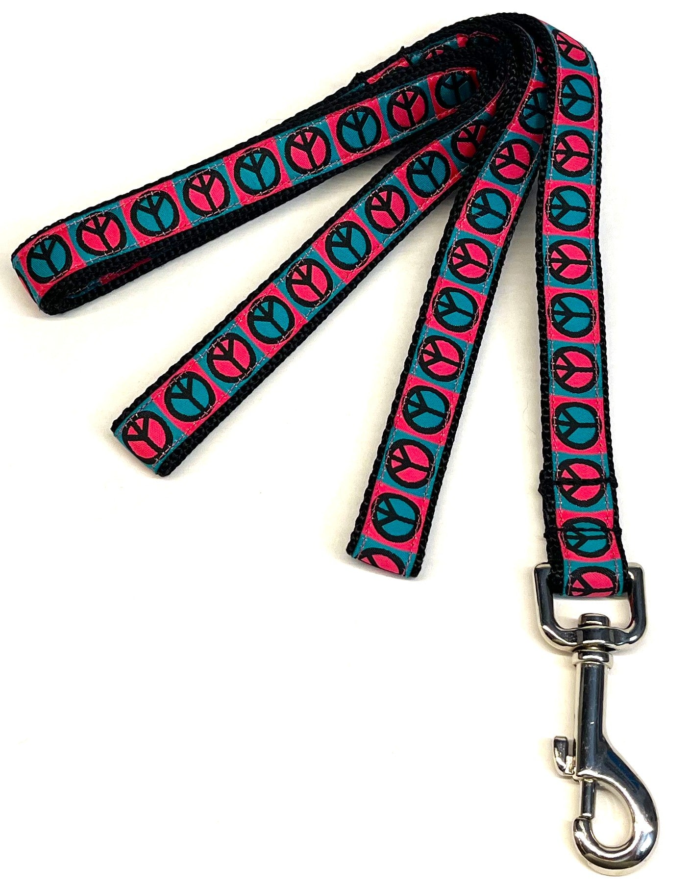 Pink and Teal Peace Signs Dog Leash 3/4