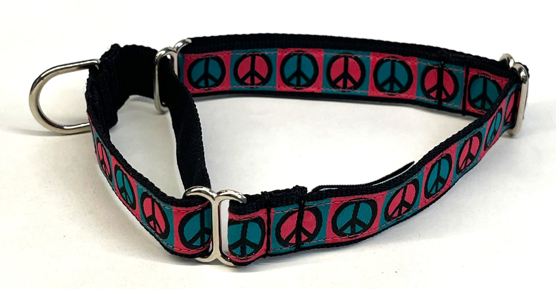 Pink and Teal Peace Signs Martingale Collar 3/4