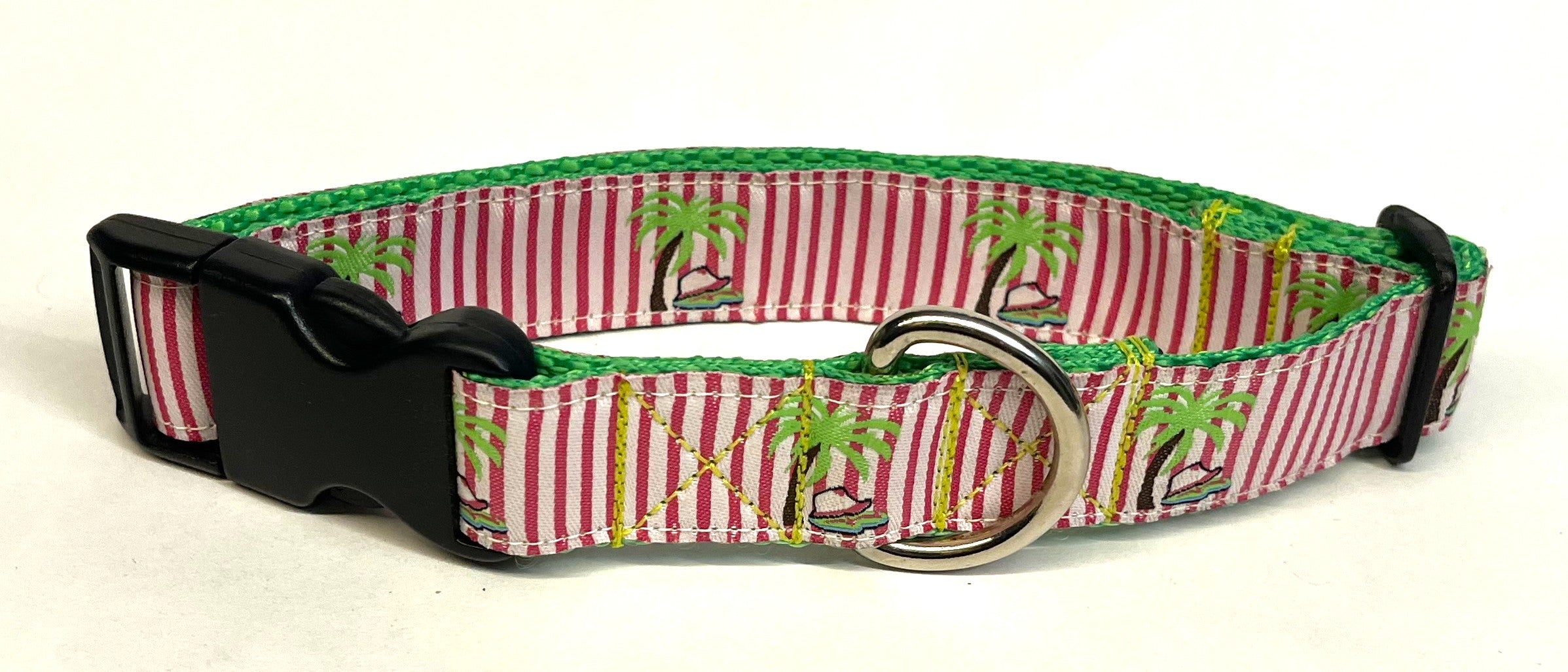Pink and White Stripe with Palm Trees Dog Collar 1in