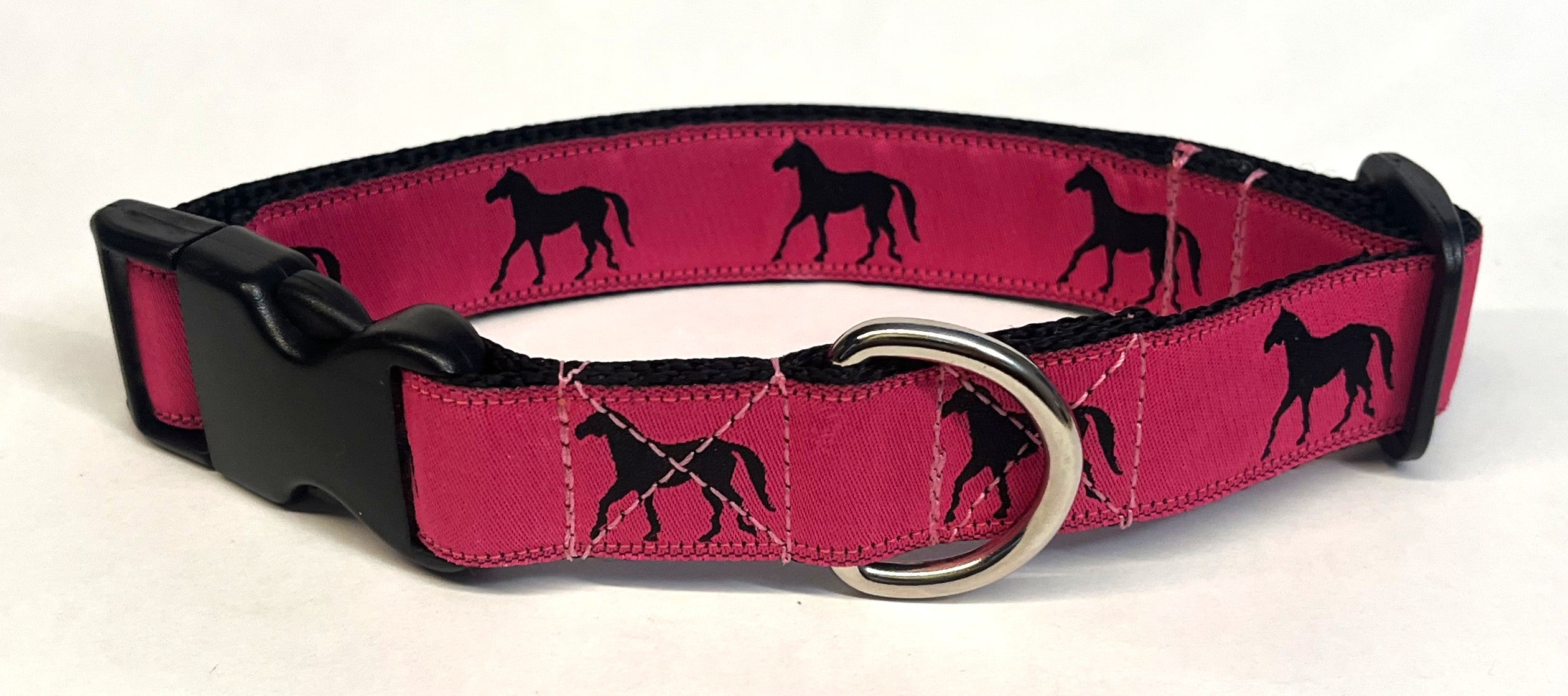 Pink with Black Horses Dog Collar 1in