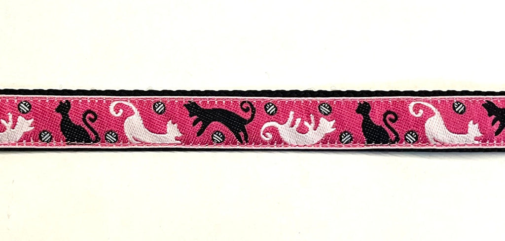 Pink with Black and White Cats Dog Leash 3/4